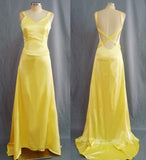 Simple Mermaid V Neck Yellow Backless Long Prom Dress HZ1108