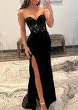 Sheath Sweetheart Beads Satin Long Prom Dress with Slit HZ1108