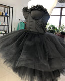A-line Sweetheart Corset Tulle Strapless Prom Dress HZ1108