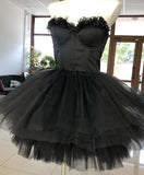 A-line Sweetheart Corset Tulle Strapless Prom Dress HZ1108