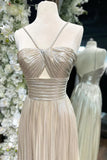 Metallic A-line Spaghetti Strap Long Prom Dress with Slit HZ1108