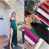 Dark Green Mermaid Satin Spaghetti Straps Long Prom Dress With Split HZ1108