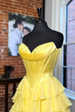 Lovely Yellow A-Line Sweetheart Long Tiered Prom Dress with Slit HZ1108