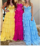 Lovely Yellow A-Line Sweetheart Long Tiered Prom Dress with Slit HZ1108