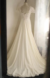 Beige Square Neck Chiffon Lace Empire Dress Long Prom Dress Beaded Wedding Dress HZ1108