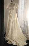 Beige Square Neck Chiffon Lace Empire Dress Long Prom Dress Beaded Wedding Dress HZ1108