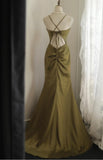 Mermaid V-Neck Satin Long Prom Dress Elegant Spaghetti Strap Formal Dress HZ1108