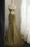 Mermaid V-Neck Satin Long Prom Dress Elegant Spaghetti Strap Formal Dress HZ1108