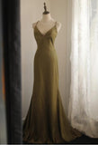 Mermaid V-Neck Satin Long Prom Dress Elegant Spaghetti Strap Formal Dress HZ1108