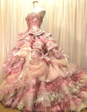 Sweet Pink Strapless Satin Tulle Sequin Beaded Diamond Long Ball Gown HZ1108