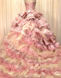 Sweet Pink Strapless Satin Tulle Sequin Beaded Diamond Long Ball Gown HZ1108