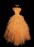 Sweet Orange Strapless Evening Dress Tulle Long Ball Gown HZ1108