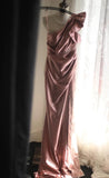 Pink Mermaid One Shoulder Satin Beaded Sequin Long Prom Dress Bridalmaid Dress HZ1108