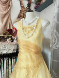 Vintage Yellow A-Line Boat Neck Tulle Long Prom Dress Simple Embroidery Applique Evening Dress HZ1108