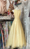 Vintage Yellow A-Line Boat Neck Tulle Long Prom Dress Simple Embroidery Applique Evening Dress HZ1108