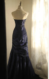 Simple Mermaid Strapless Taffeta Pleated Long Prom Dress Evening Gown HZ1108