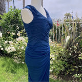 ??Vintage Midnight Blue Mermaid Gown ??V Neck Pretty Prom Dress for Events&Party HZ1108