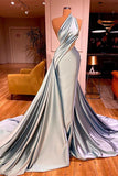 Elegant Mermaid One Shoulder Satin Long Evening Dress Prom Dress HZ1108