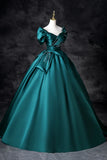 Teal A-Line Off the Shoulder Satin Long Prom Dress, Elegant Evening Dress HZ1108