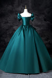 Teal A-Line Off the Shoulder Satin Long Prom Dress, Elegant Evening Dress HZ1108