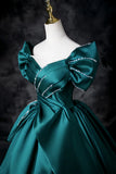 Teal A-Line Off the Shoulder Satin Long Prom Dress, Elegant Evening Dress HZ1108