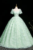 Green A-Line Tulle Beaded Sequin Long Prom Dress, Beautiful 3D Butterfly Evening Dress HZ1108