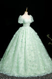Green A-Line Tulle Beaded Sequin Long Prom Dress, Beautiful 3D Butterfly Evening Dress HZ1108