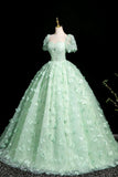 Green A-Line Tulle Beaded Sequin Long Prom Dress, Beautiful 3D Butterfly Evening Dress HZ1108