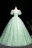 Green A-Line Tulle Beaded Sequin Long Prom Dress, Beautiful 3D Butterfly Evening Dress HZ1108