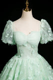Green A-Line Tulle Beaded Sequin Long Prom Dress, Beautiful 3D Butterfly Evening Dress HZ1108