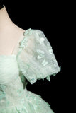 Green A-Line Tulle Beaded Sequin Long Prom Dress, Beautiful 3D Butterfly Evening Dress HZ1108