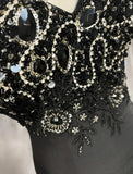 Elegant Black Mermaid Satin Beaded Sequin Long Prom Dress, Sweetheart Neck Evening Dress HZ1108