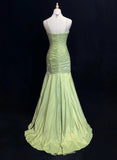 Vintage Green Mermaid Spaghetti Strap Satin Beaded Sequin Long Prom Dress Sweetheart Neck Evening Dress HZ1108