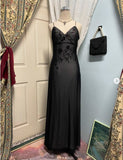 Navy Blue Mermaid Spaghetti Strap Tulle Beading Long Prom Dress V-Neck Vintage Party Dress HZ1108