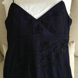 Navy Blue Mermaid Spaghetti Strap Tulle Beading Long Prom Dress V-Neck Vintage Party Dress HZ1108