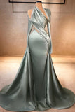 Charming Mermaid Irregular Collar Satin Rhinestone Halter Ruffled Long Prom Dress Formal Evening Gown HZ1108