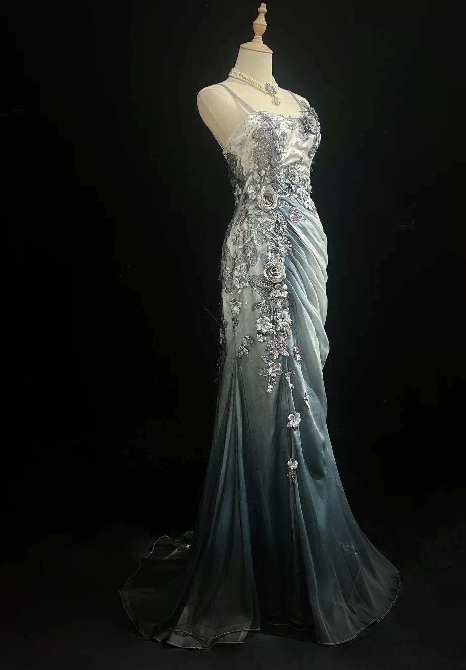 Elegant Chiffon Mermaid Spaghetti Strap Sequined Applique Long Prom Dresses?? Formal Evening Dresses HZ1108
