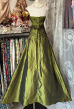 Vintage Mermaid Strapless Olive Green Satin Tulle Long Prom Dress Sequin Beaded Evening Dress HZ1108