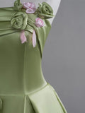Beautiful Green A-Line Strapless Satin Applique Long Prom Dress Cute Birthday Dress Formal Evening Dress HZ1108