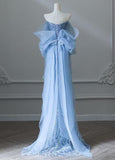 Sky Blue Mermaid Strapless Tulle Beaded Long Prom Dress Elegant Evening Dress HZ1108