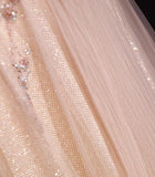 Blush Pink A-Line V-neck Glitter Tulle with Beaded Long Prom Dress Adult Ceremony Evening Dress HZ1108