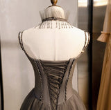 A-Line Spaghetti Strap Tulle Beaded Long Prom Dress Graduation Prom Dress Birthday Dress HZ1108