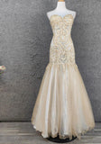 Light Champagne Mermaid Sweetheart Neck Beaded Tulle Long Ball Dress Vintage Evening Dress HZ1108
