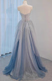 A-Line Sweetheart Neck Sequined Tulle Long Prom Dress Birthday Dress Graduation Prom Dress HZ1108