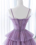 Gradient Purple A-Line Spaghetti Strap Tulle Sequin Long Prom Dresses for Birthday&Graduation HZ1108