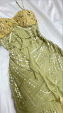 Green Bodycon Dress Beautiful Spaghetti Straps Chiffon Sequin Long Prom Dress Evening Dress HZ1108