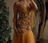 Vintage Yellow Mermaid Tulle Chiffon Long Prom Dress Pretty Birthday Dress HZ1108