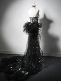 Modest Silver Mermaid Strapless Sequin Tulle Long Prom Dress Formal Evening Dress HZ1108