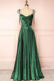 Spaghetti Strap A-Line Satin Simple Long Prom Dress Bridesmaid Dress HZ1108