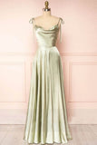 Spaghetti Strap A-Line Satin Simple Long Prom Dress Bridesmaid Dress HZ1108